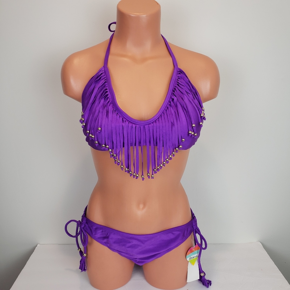NWT Raisins Fringe Bikini Purple Size Large